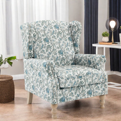 Modern Accent Chairs, Fabric Wingback Armchair with Wood Legs for Home