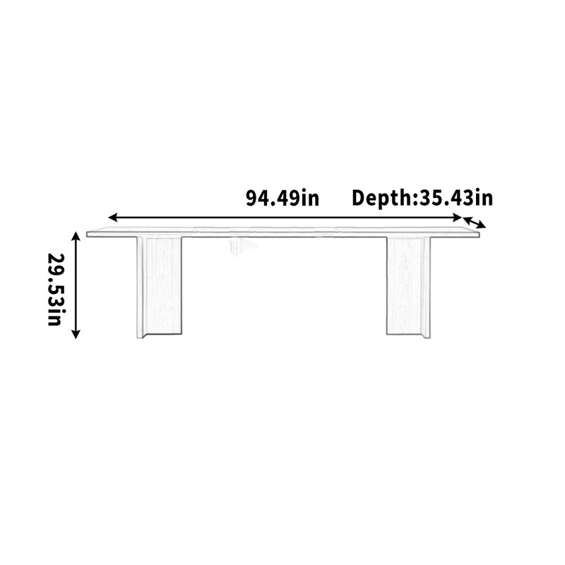 Bureau en bois massif et table de conférence en forme longue, H 29,53 po x l 94,49 po x P 35,43 po