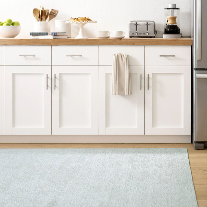 Herringbone Swedish Blue Machine Washable Rug, Rectangle 3' x 5'