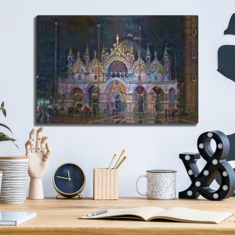 "Cathédrale patriarcale de Venise, Italie, Basilique Saint-Marc de nuit" par Pierre Gavidia, H 12 po x l 16 po