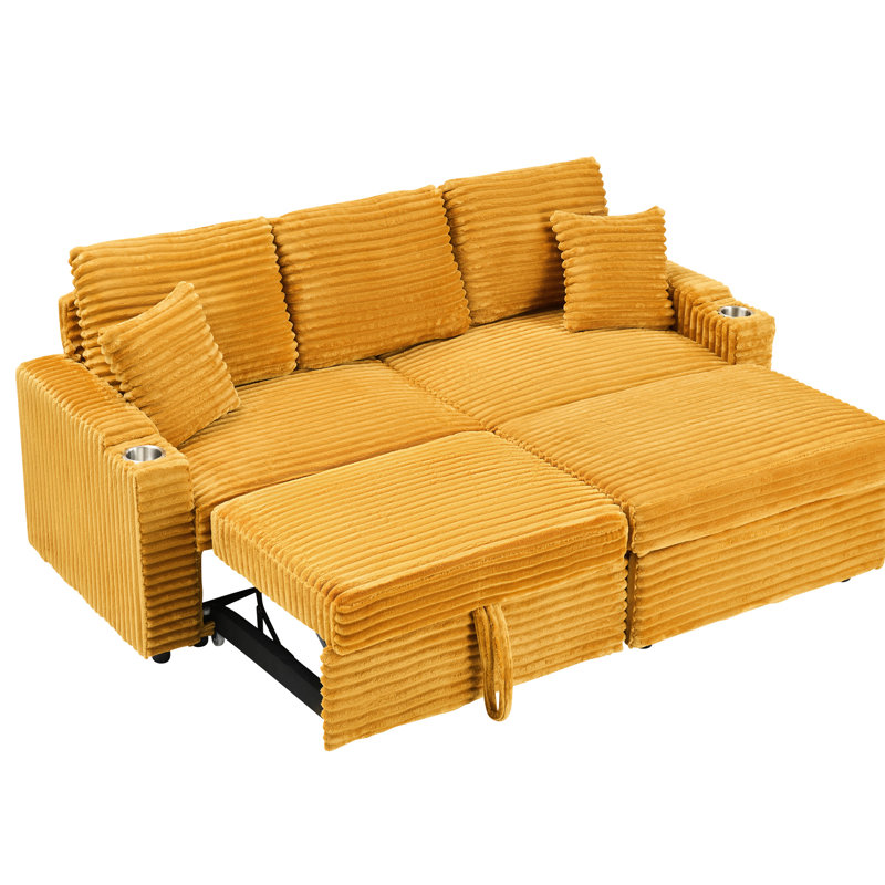 Chaise longue orange pliable en velours côtelé orange avec porte-gobelet et repose-pieds pour les fauteuils de 80 pouces dans le salon
