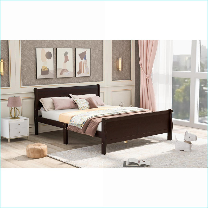 Lit plateforme double en bois avec tête de lit Support à lattes - Pas de sommier espresso pour la chambre à coucher