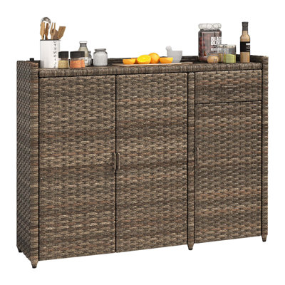 Mahau Rectangular Wicker Outdoor Buffet & Console Table