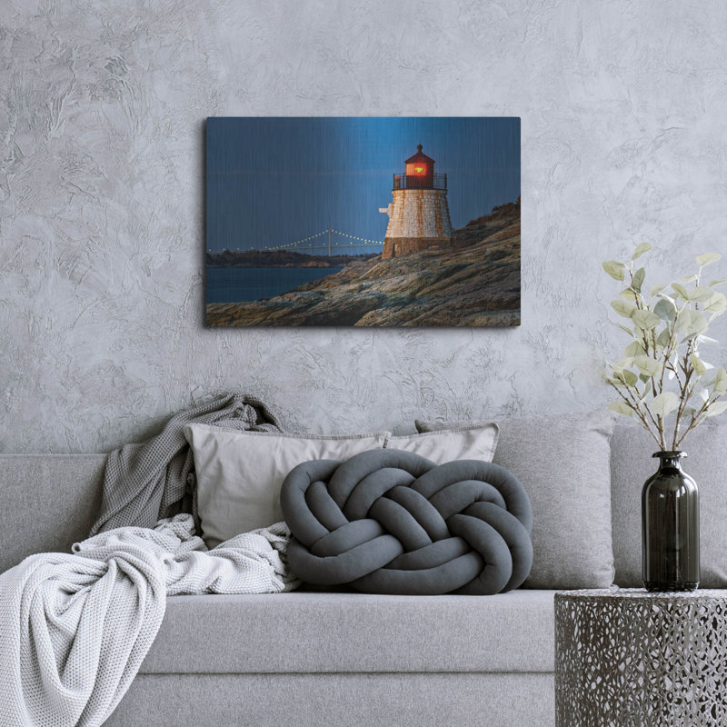 Mur en métal Breakwater Bay «Castle Hill Lighthouse» par Rick Berk, H 24 po x l 36 po