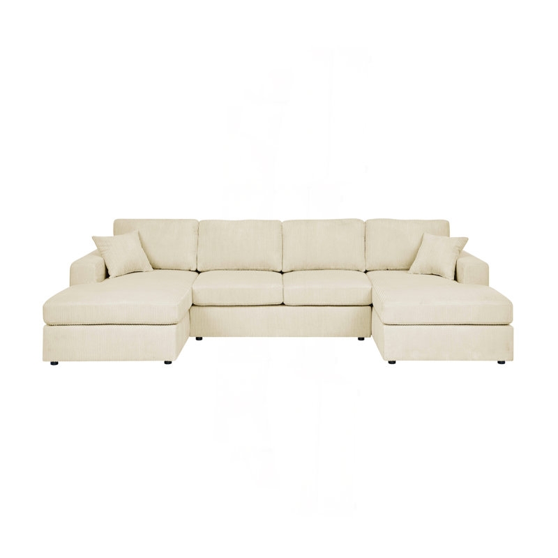 3 - Piece Corduroy Double-Chaise Sectional, Cream Corduroy