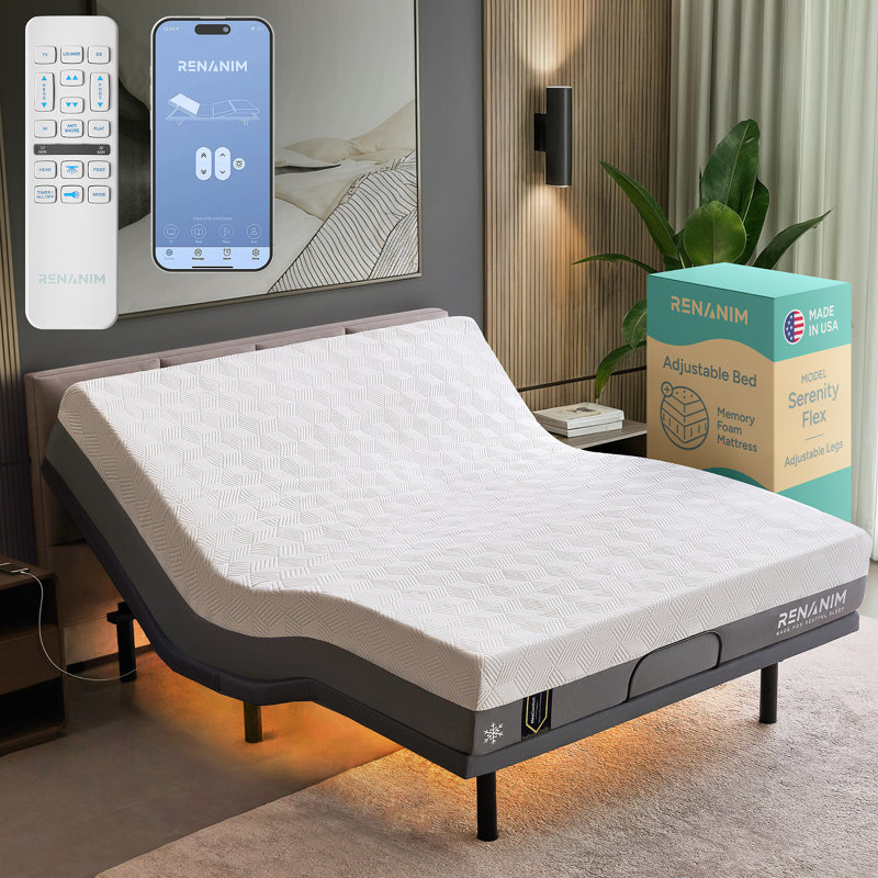 Adjustable Bed With 10" Memory Mattress Included Massage, Usb, Underbed Light, Wireless Remote & App Control, Extra-long Twin