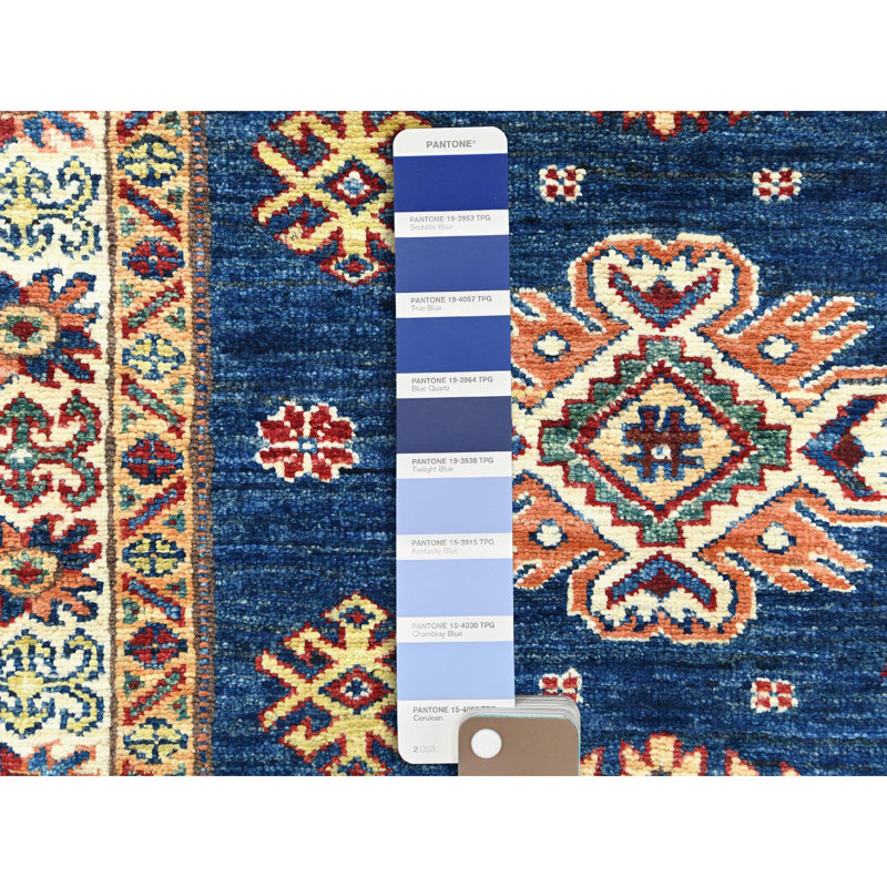 Tapis super Kazak en laine noué à la main bleu prussien 2 pi 10 po x 13 pi 2 po 5D8825CEC005464583AC12D60EC568DA