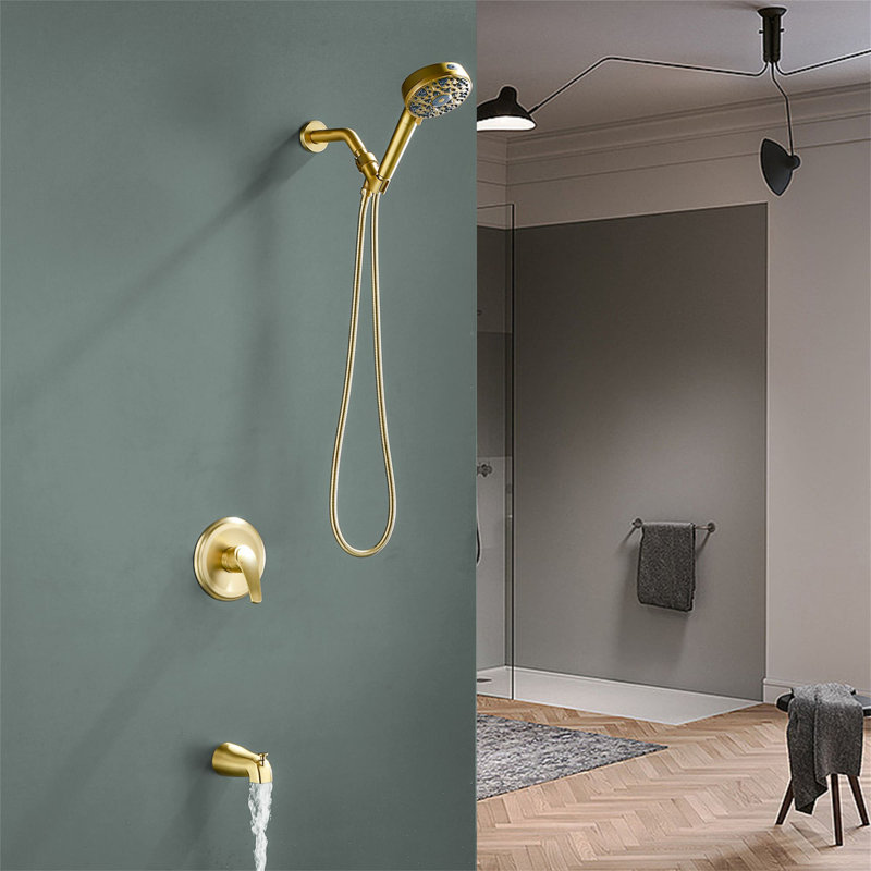 Diverter Complete Shower System with Rough in-Valve, Brushed Gold