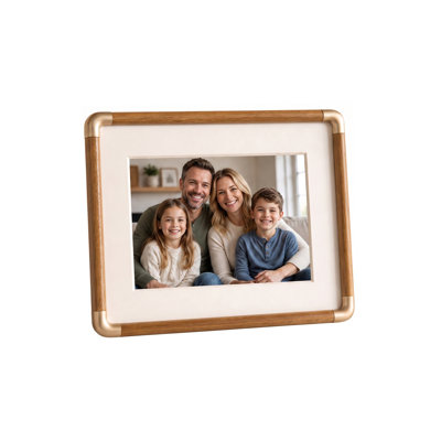 Solid Wood Picture Frame in Teak Finish with Brass Corners – Tabletop Easel & Wall Mount, 6 Sizes