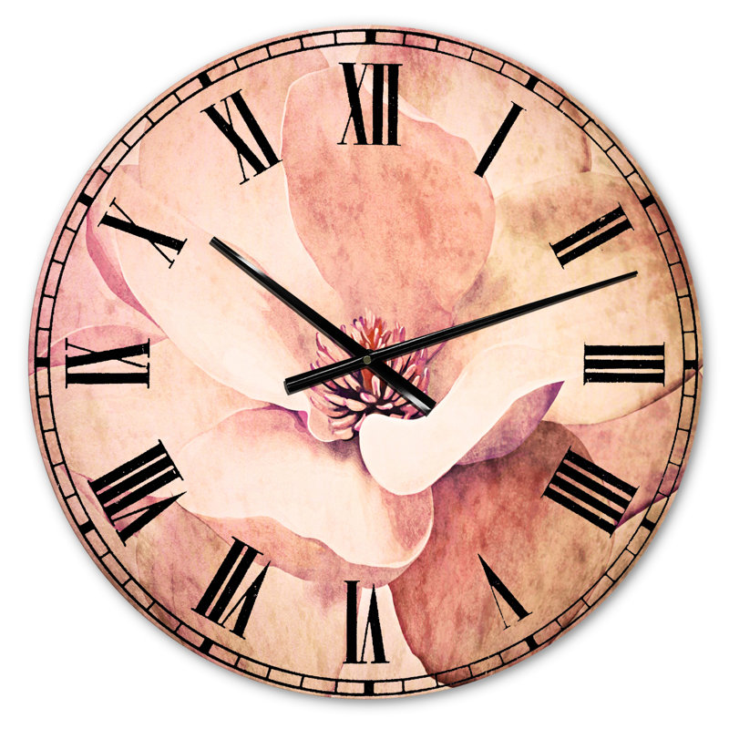 Jolie fleur de magnolia rose clair - horloge murale traditionnelle, Petit