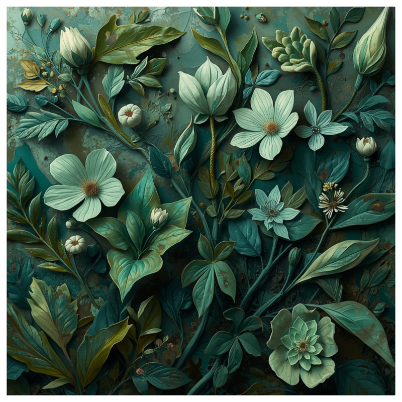 «Green Botanical Illustration», toile tendue en plusieurs tailles, 20 po x 24 po