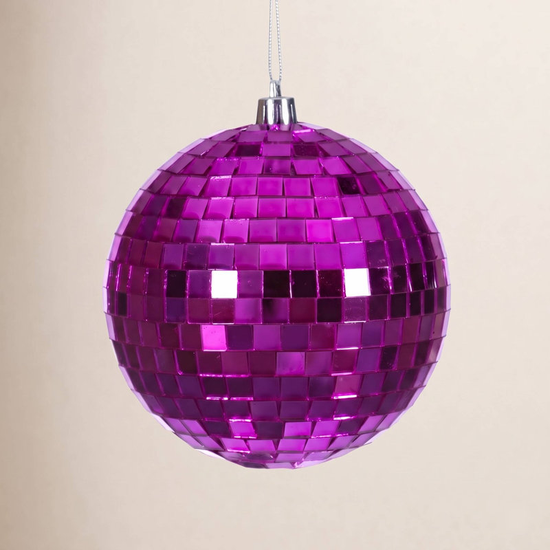 Ornement boule miroitante, H 4,75 po x l 4,75 po x P 4,75 po, Fuchsia, 4
