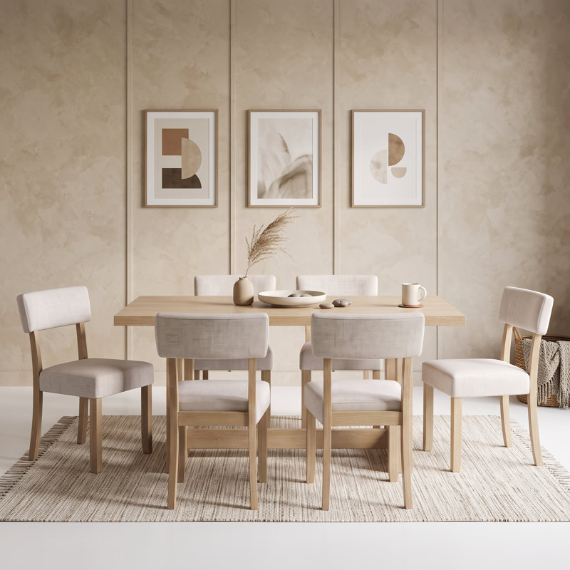 Ensemble de table de salle à manger 7 pièces pour 6 personnes avec table rectangulaire et six chaises ergonomiques rembourrées en lin
