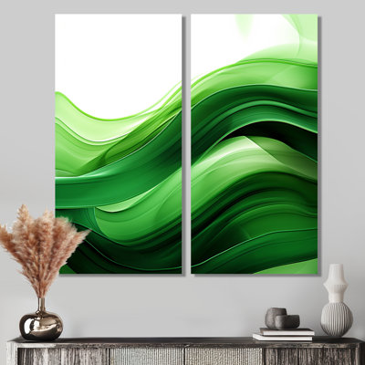 Vert et blanc, vagues fractales I - art mural moderne
