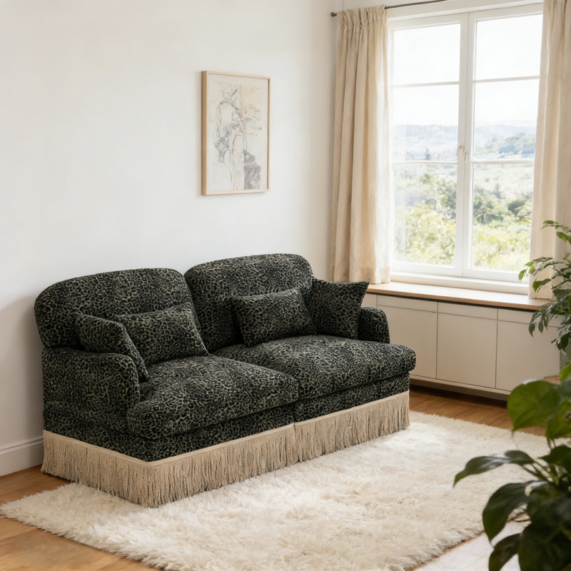 Canapé Geneveve Chenille Leopard, Vert / noir