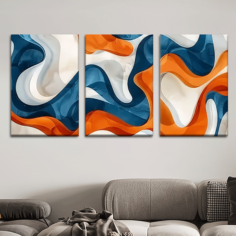 «Bold Blue Orange Abstract», reproduction sur toile 3 pièces - Un espace de vie élégant, 12 x 8 pouces 3 pièces