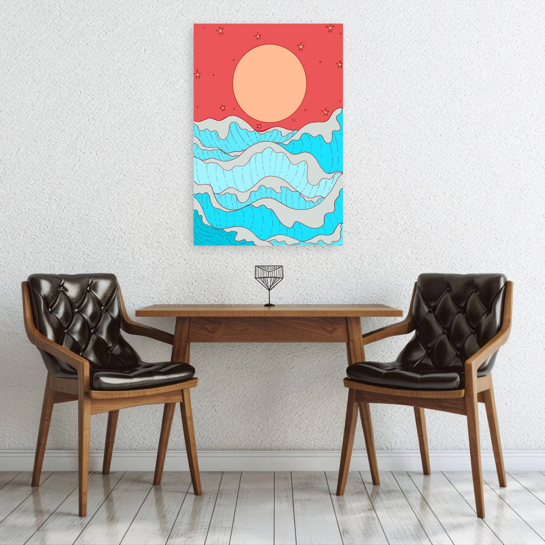 Red Sky Starry Ocean Abstract Dreamy Peaceful Nature Ocean Wall Art Print