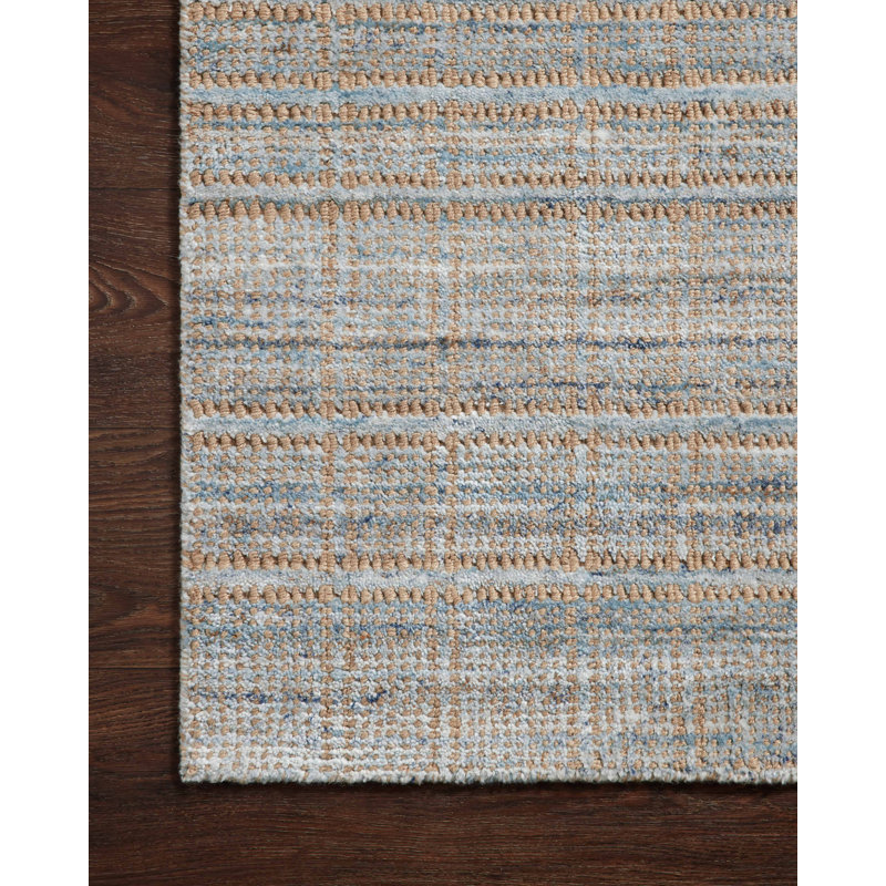 Tapis brun / bleu ciel tissé à la main Jamie, Carré 1 pi 6 po