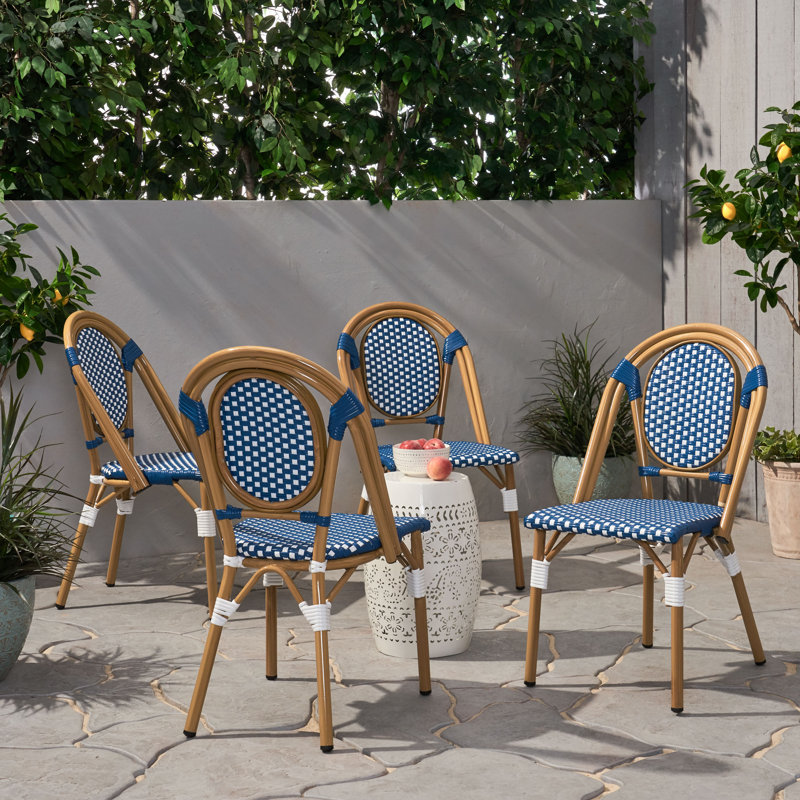 Chaises d'appoint pour l'extérieur (ensemble de 4), Bleu et blanc