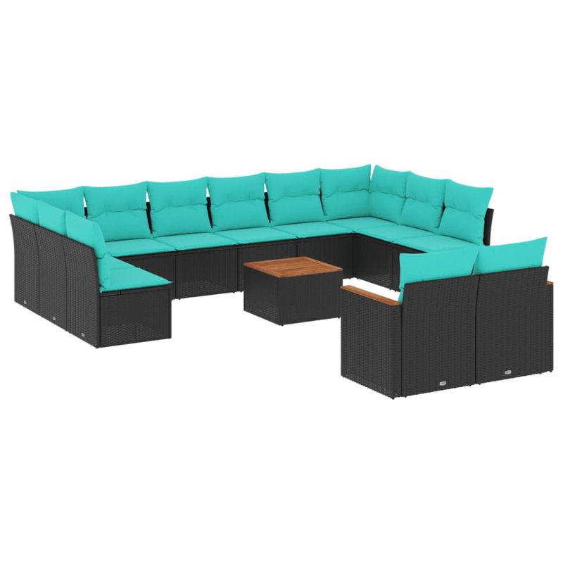  Ensemble de canapé de patio 13 pièces avec coussins en rotin de polyester noir