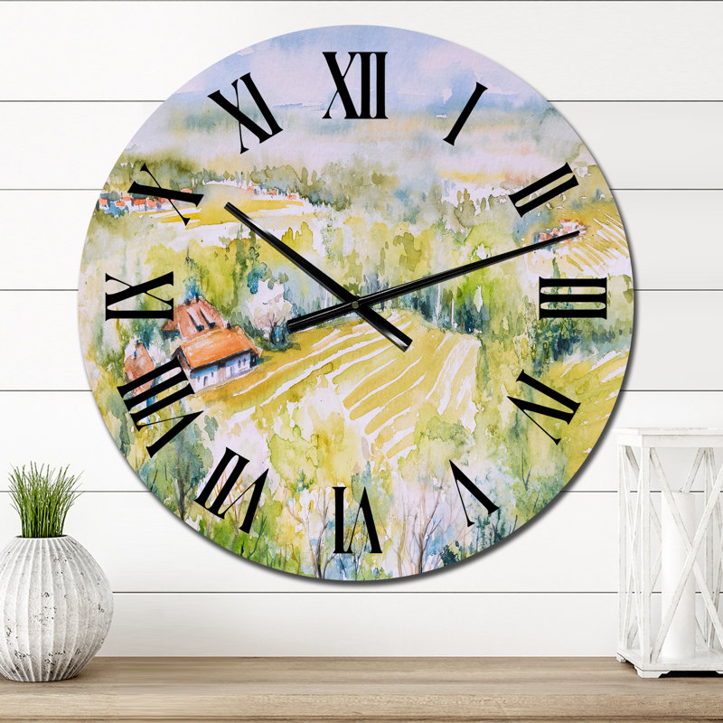 Paysage italien aux couleurs pastel - Horloge murale, Surdimensionné