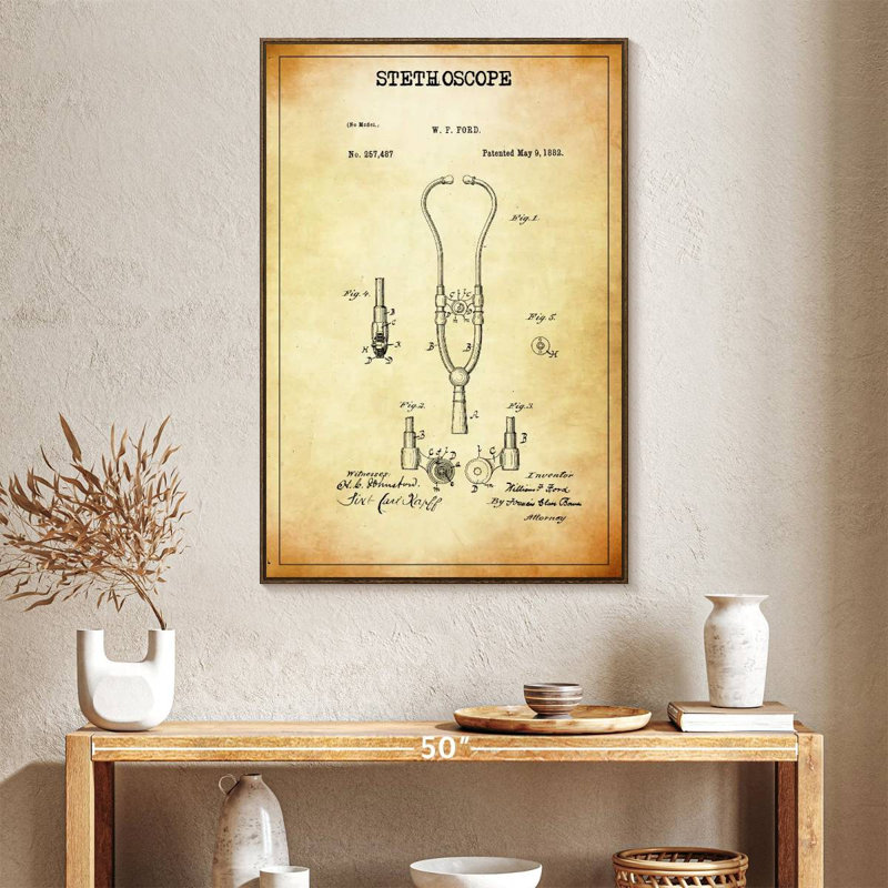 Stethoscope Patent, Floating Frame Walnut, 27" x 40"
