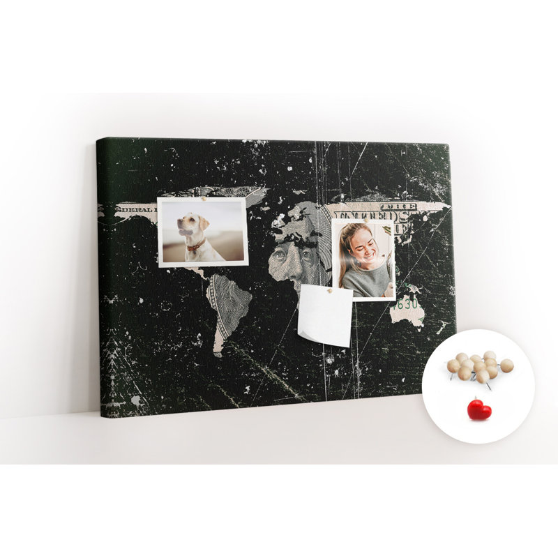 Wall Mounted cork board with print decorative wall message pin boards home office bulletin board ideas Map dolar money