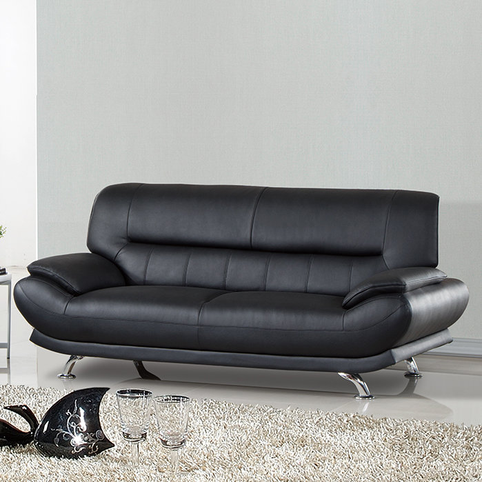 Holbrooke 83'' Faux Leather Sofa, Black Faux Leather