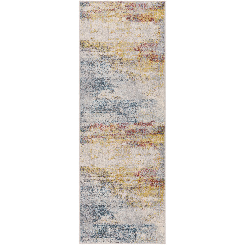 Tapis bleu sarcelle / bleu ciel Kohut, Tapis de couloir 2 pi 7 po x 7 pi 3 po