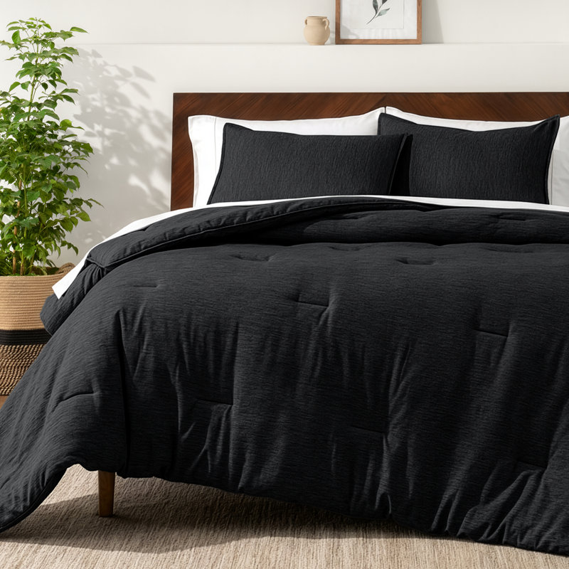 Ensemble d'édredon chiné Bare Home - ultra doux - duvet d'oie - chaleur toutes saisons, Noir Heather