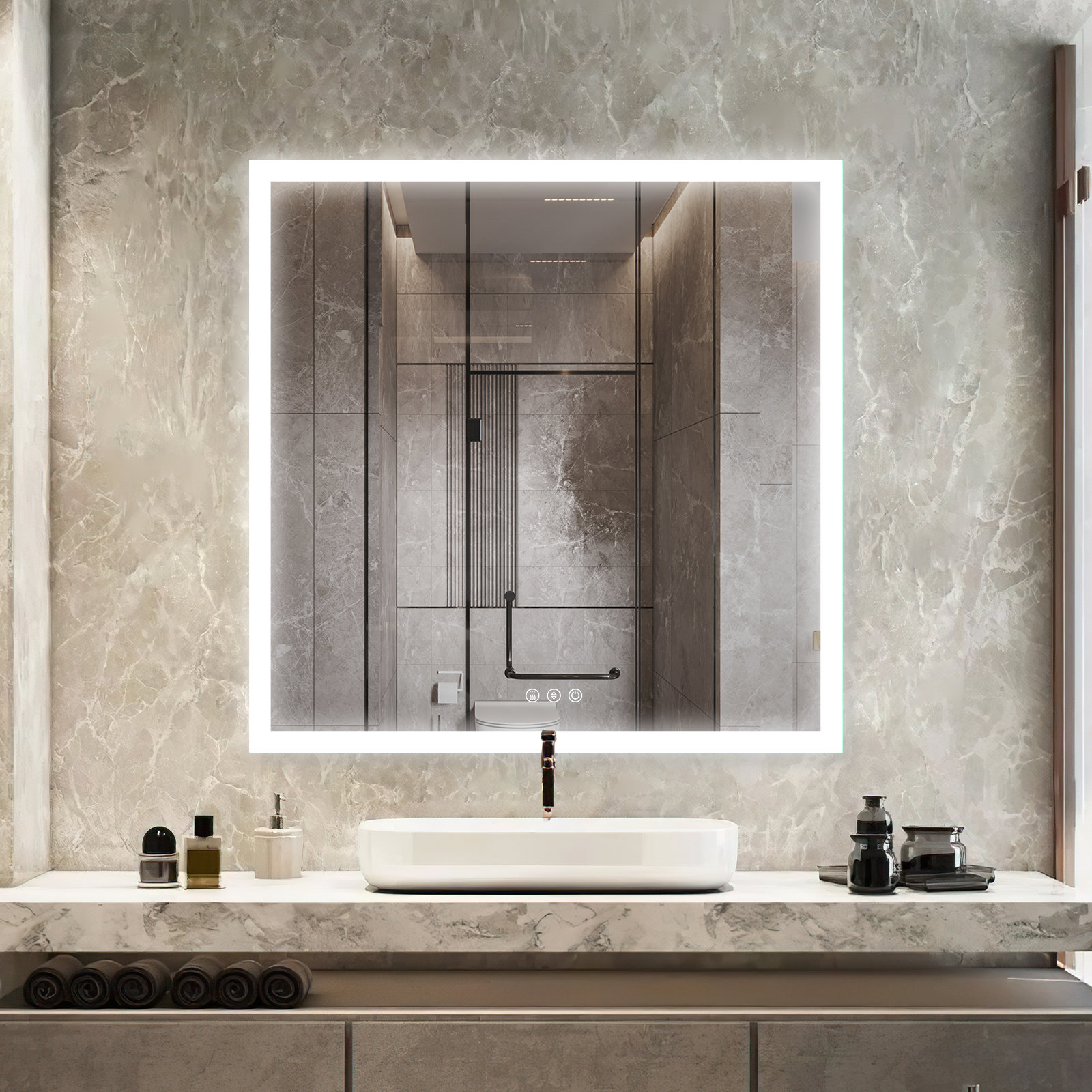 Orren Ellis Mirror with led lighted Bathroom vanity mirrors,3-Colors ...