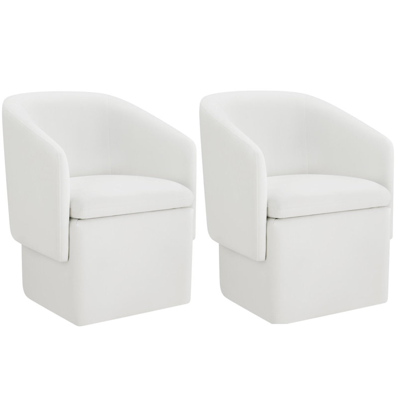 Temara Hauber Upholstered Storage Dining Chair With Casters (Set of 2), Prestige Pearl Tweed