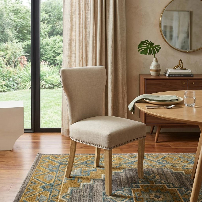 Ensemble de deux chaises Parsons revêtues de tissu ivoire et naturel
