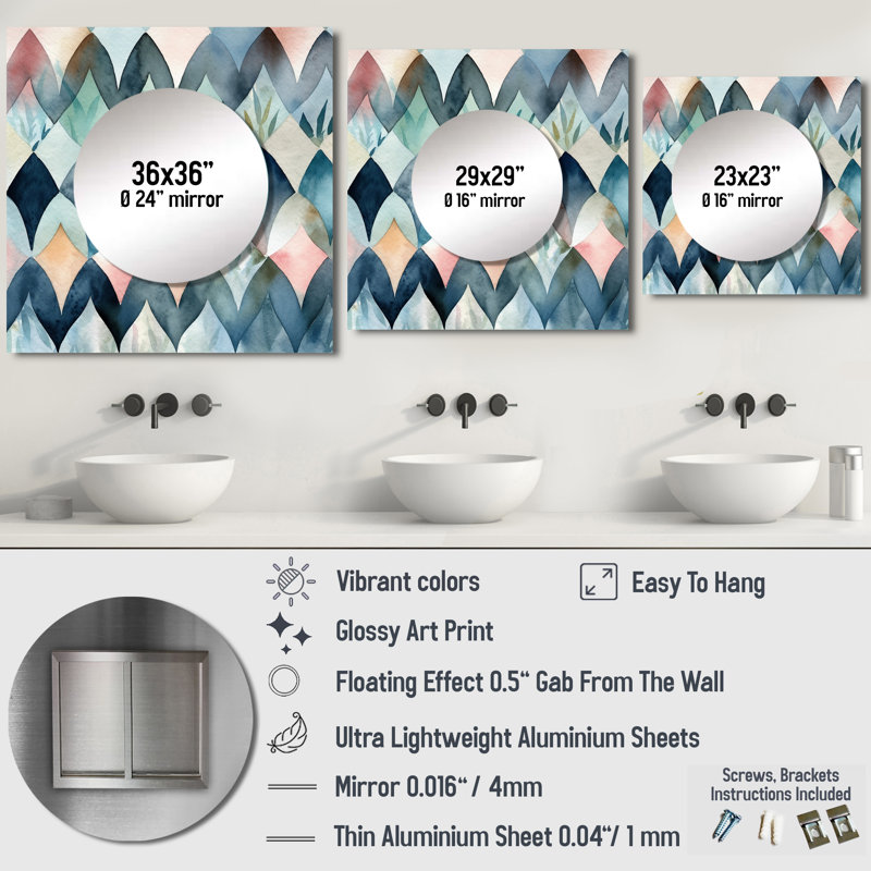 Melven - Miroir mural géométrique moderne pour chambre à coucher, 23 po x 23 po