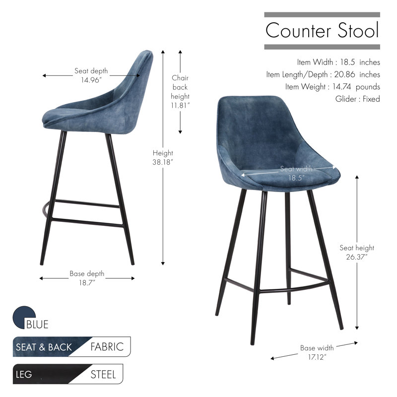Upholstered Counter Stool, Blue
