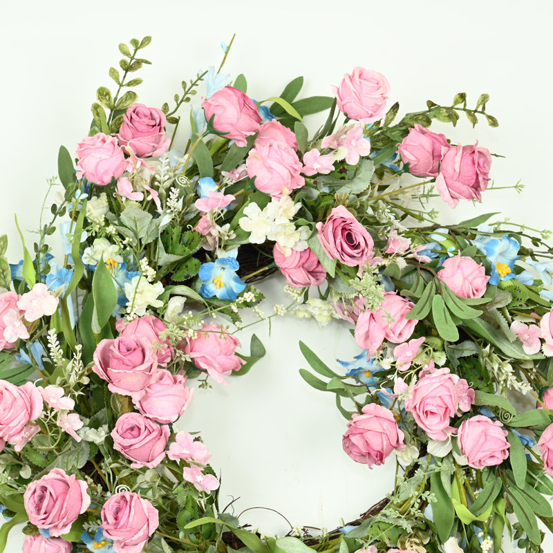 Couronne de fleurs artificielle 24 po en grappe de verdure pour la porte d'entrée Saint-Valentin