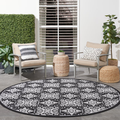 Minvydas Aloha  Geometric Black White Indoor/Outdoor Area Rug