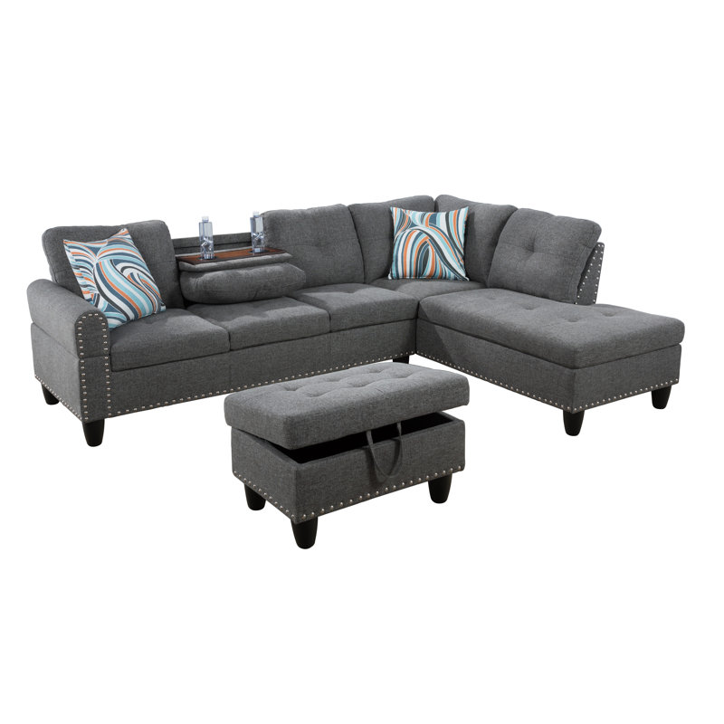 Manervia Upholstered L-Shaped Sectional, Gray, Right Hand Facing