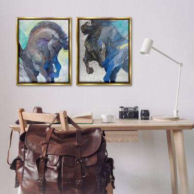 Bucking Horse Joyful Play 2 PC  Framed Floater Canvas Set by Albena Hristova