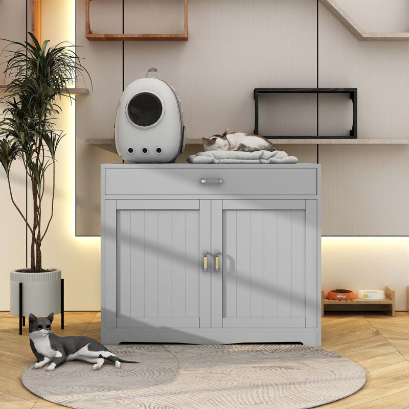Litière pour chat avec fiche cachée, gris