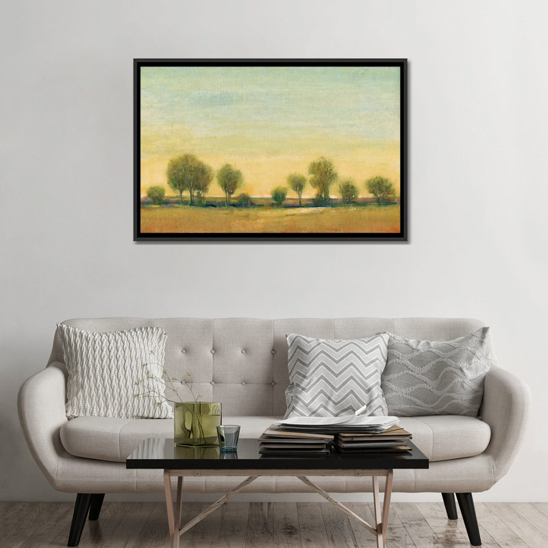 « matinée soleil i », reproduction sur toile, H 18 po x l 26 po x P 1,5 po, Toile avec cadre noir, Pas de tapis