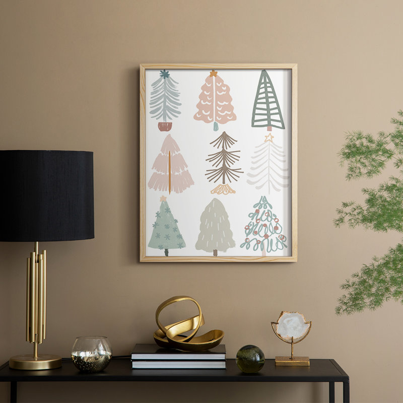 Arbre de Noël croquis II, reproduction encadrée - bois massif, H 11 po x l 9 po
