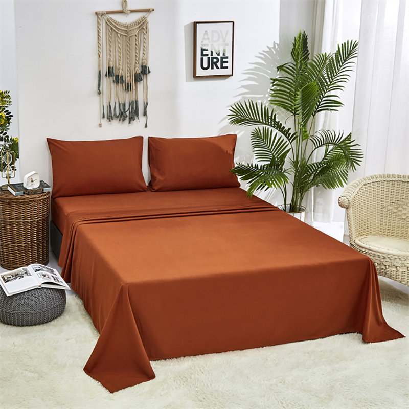 Solid Color Sheet Set 4 PCs Bedding Sheet Set 1 Fitted Sheet 1 Flat Sheet 2 Pillowcases, King Sheet Set with 2 Pillowcases