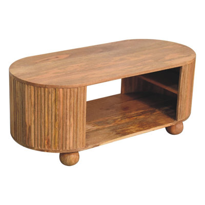  Table basse ovale en bois massif de chêne 43 po avec tablette - rangement transitionnel
