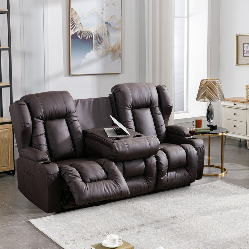 76.7'' Faux Leather Reclining Sofa, Brown Faux leather