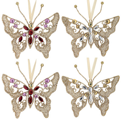 5" Metal and Jewel Butterfly Ornament