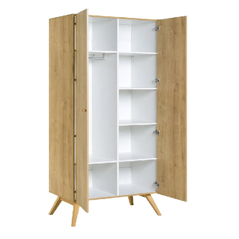 Horta 2 Door Solid + Manufactured Wood Wardrobe, Oak
