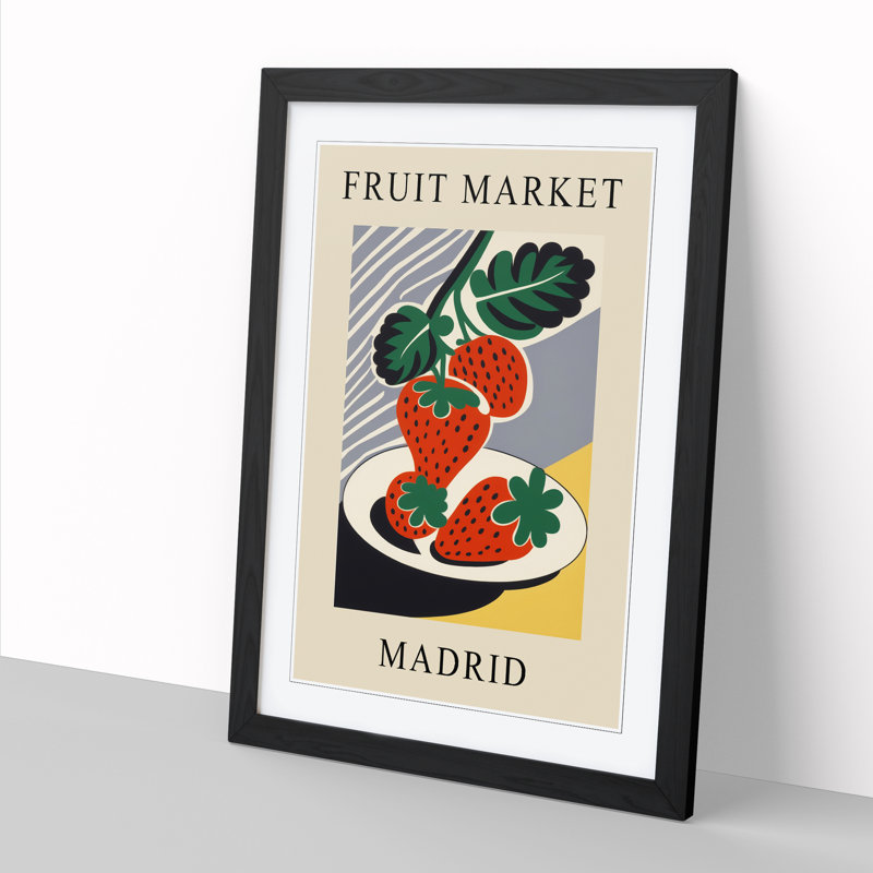 Madrid Fruit Market Exhibition Strawberry - Single Picture Frame Print on Wood, 64cm H x 46cm W x 2cm D