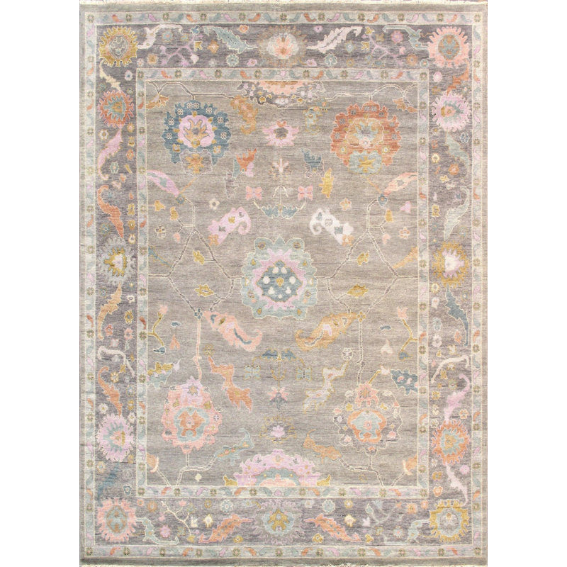 Canvello Oushak Hand-Knotted Silver Wool Area Rug- 9'10" X 13'9", Rectangle 8'9" x 11'10"