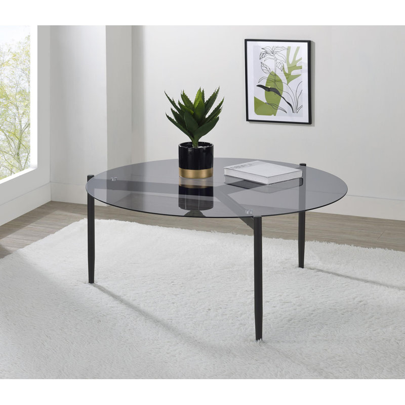Table basse ronde avec plateau en verre fumé noir sable